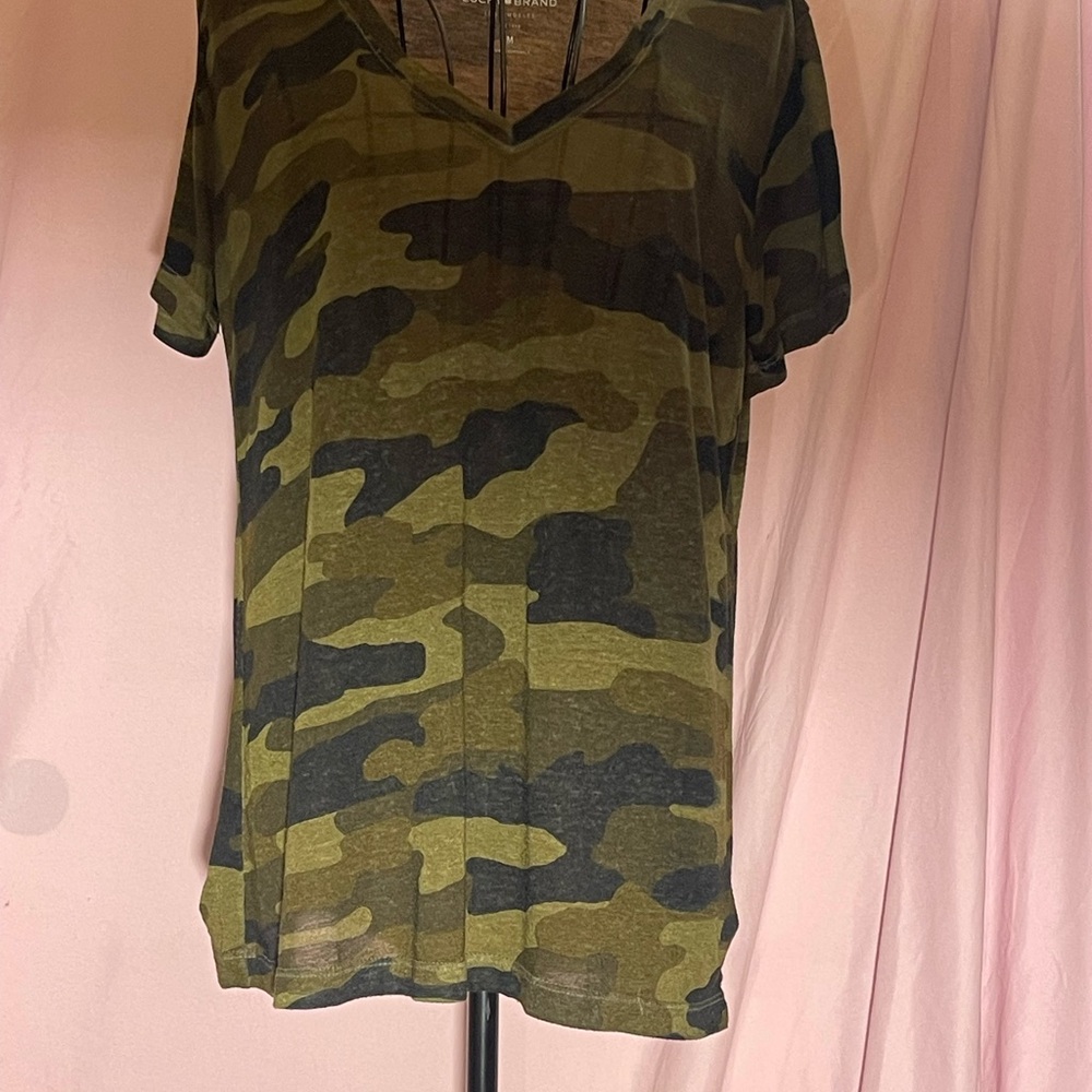 Lucky Brand Green Camo V-Neck Tee